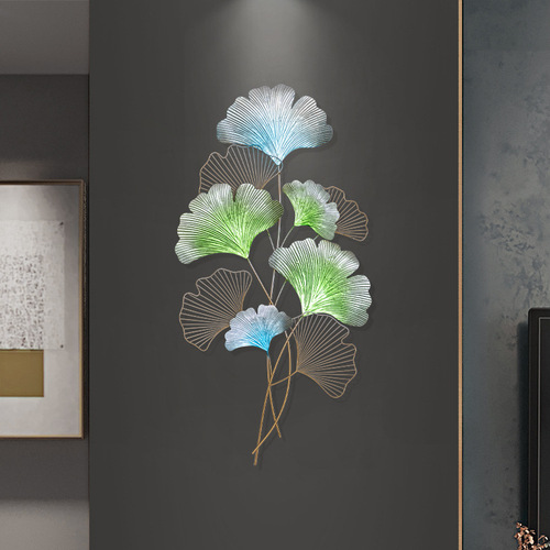New Chinese style light luxury iron art ginkgo leaf three-dimensional wall hanging simple living room dining room background wall decoration pendant decorative painting