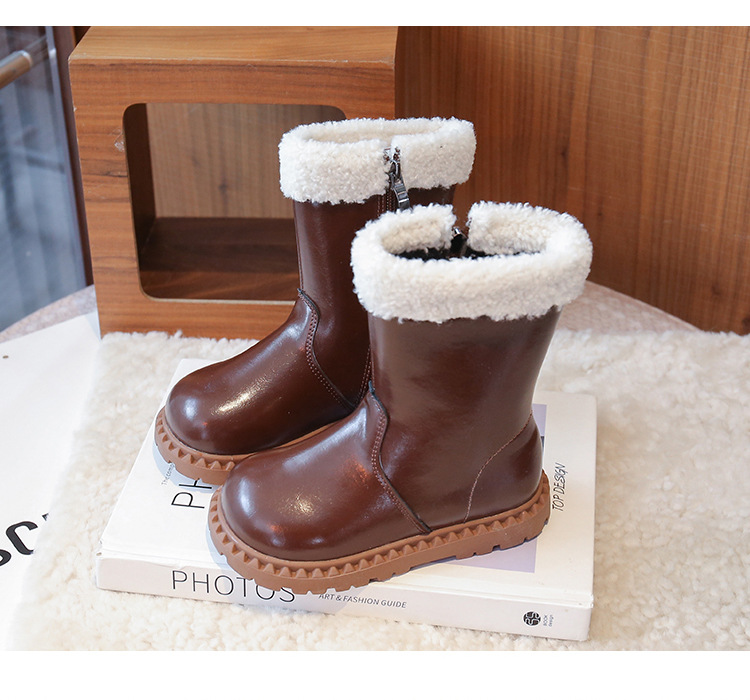 Girls' Children's Martin 2025 Autumn New Fleece-Lined Cotton Shoes Winter Baby Warm Snow Mid-High Boots_voghion.com