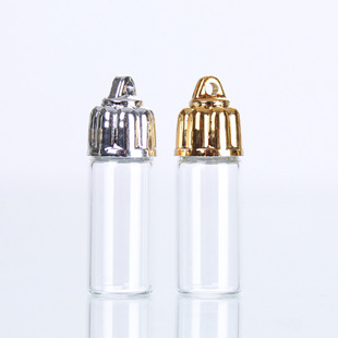 Wholesale 12mm diameter screw transparent test bottle golden silver lid small capacity glass mini wish bottle pendant