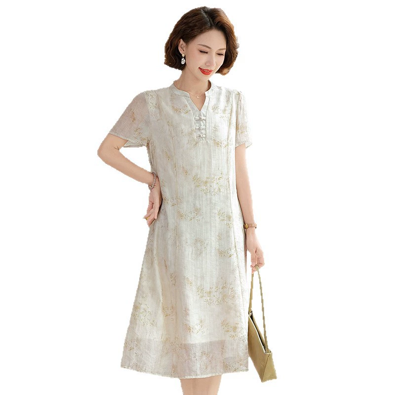 Летнее платье средней длины с короткими рукавами для женщин на день матери, новинка 2025 года, летняя стильная юбка для женщин среднего и пожилого возраста