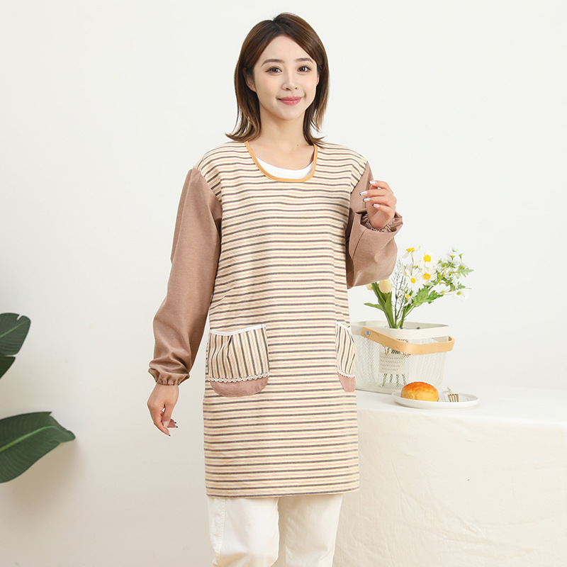 Cocina casera de estilo coreano delantal de cocina de manga larga de las mujeres lindas de alta gama ropa de trabajo antiincrustante para el trabajo y la restauración de la cintura