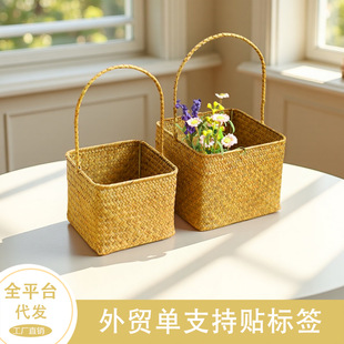 Japanese Picnic Basket, Rattan and Seagrass Woven Flower Arrangement Basket, Wedding Candy Outfit, Souvenir Bayberry Satchel Basket, Storage Basket