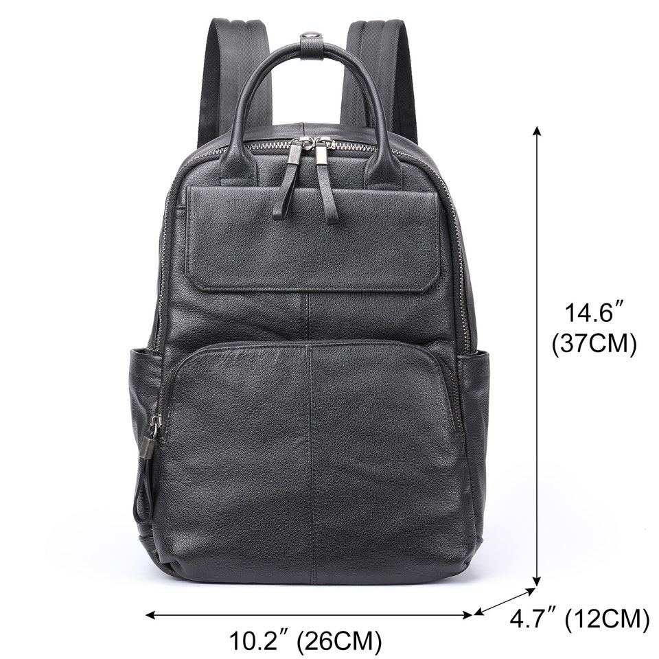 Ba lô nam da bò thật đa năng công sở đựng laptop 14 inch — Cà phê, Vải dệt trơn màu đen, màu đen, Màu nâu cà phê