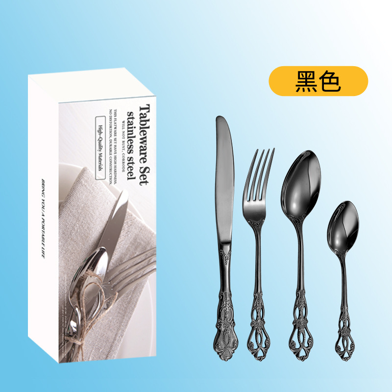 Transfronterizo 304 cubiertos de acero inoxidable 24 piezas juegos de corte imperial cuatro piezas principales hotel restaurante cuchillo y tenedor de cucharas de comida occidental