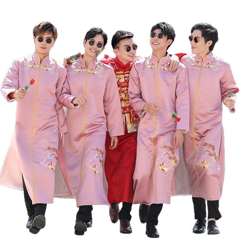 中式伴郎服装兄弟团抢亲搞笑古装大码胖男相声服大褂长衫袍结婚|undefined