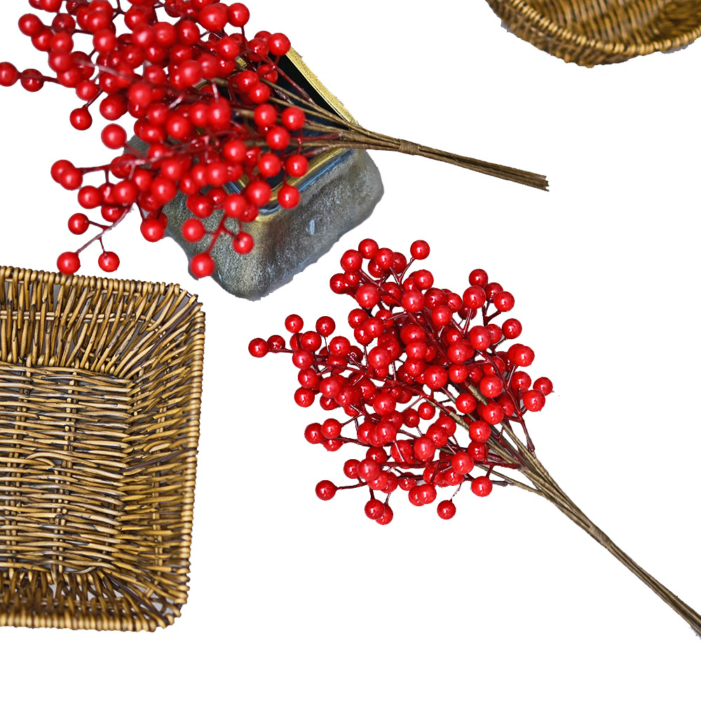 Fruta roja simulada, racimo de frutas navideñas, fruta auspiciosa, fruta de espuma, fruta de la fortuna, rama de boda, arreglo floral, fruta simulada, fruta roja