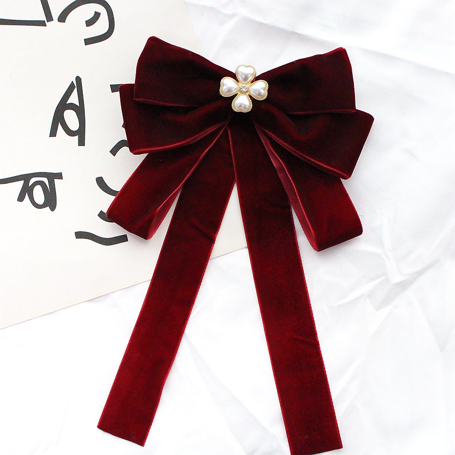 Papillon da donna, grande fiocco, spilla in velluto bordeaux, accessorio di abbigliamento nero, stile preppy, versatile_voghion.com