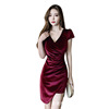 Velvet V-neck covered belly dress sexy