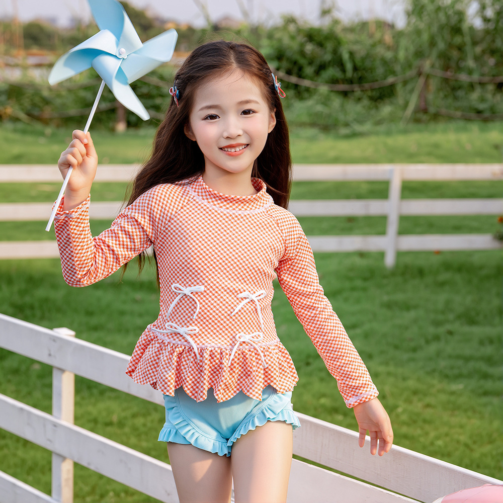 Korean Kidsren's Split Swimsuit 2026 New Sun Protection Quick-Drying Long-Sleeved Boxer Briefs Little Girl's Cute Swimsuit