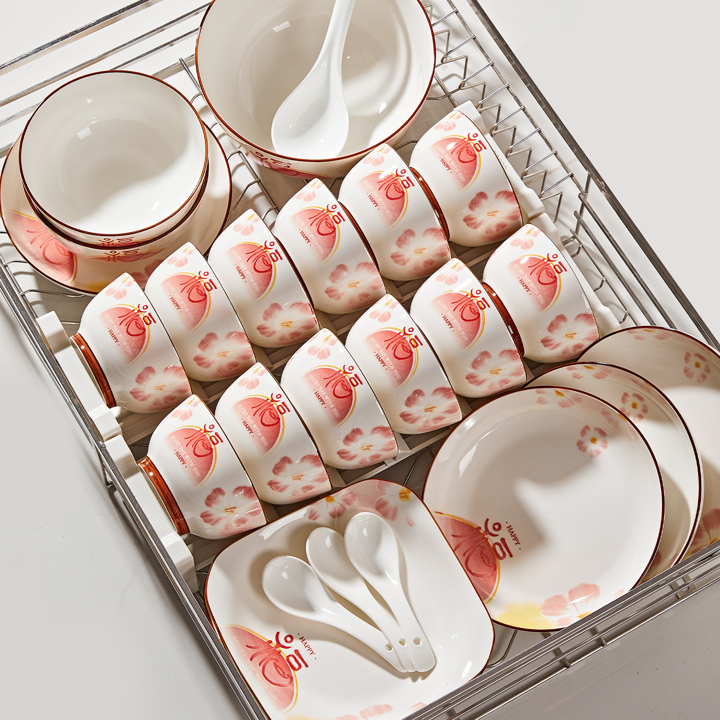New Chinese-Style High-Quality Tableware Set, Chinese-Style Bowl and Plate Set, Housewarming Gift, New Home Gift