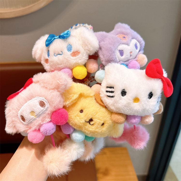 冬季新款兒童毛絨卡通發圈女孩扎馬尾丸子頭皮筋發繩毛球頭繩髮飾