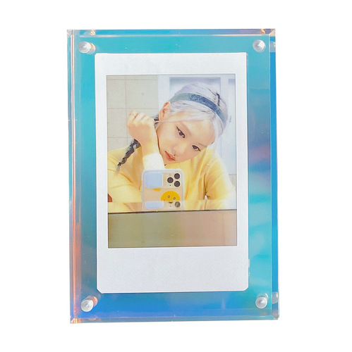 Cross-border 3-inch acrylic photo display stand with transparent laser 3-inch photo small card frame strong magnet
