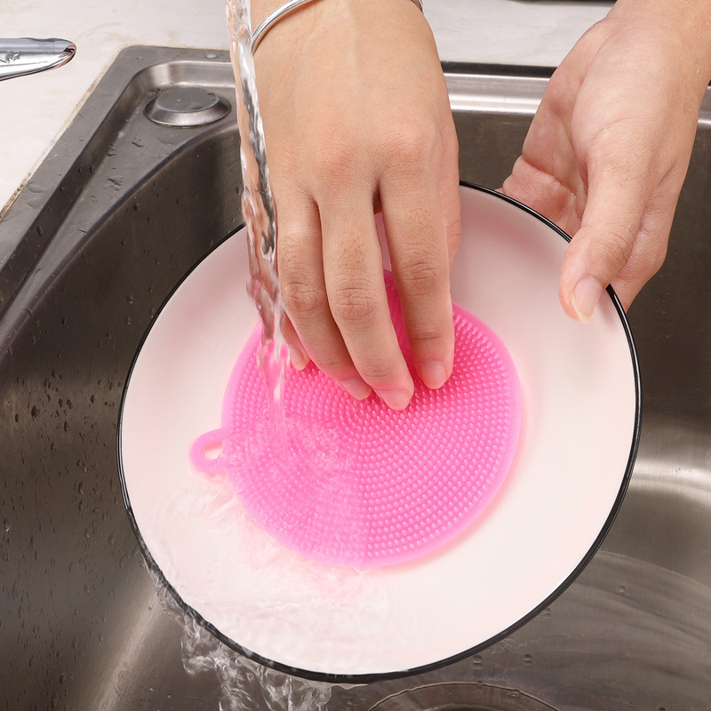 Cross-border Silicone Dishwashing Brush Kitchen Multifunctional Oil-free Round Thickened Household Dishes Cleaning Brush Wholesale