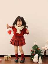 女童红色新年圣诞套装2023秋冬新款儿童宝宝毛衣针织衫复古半身裙