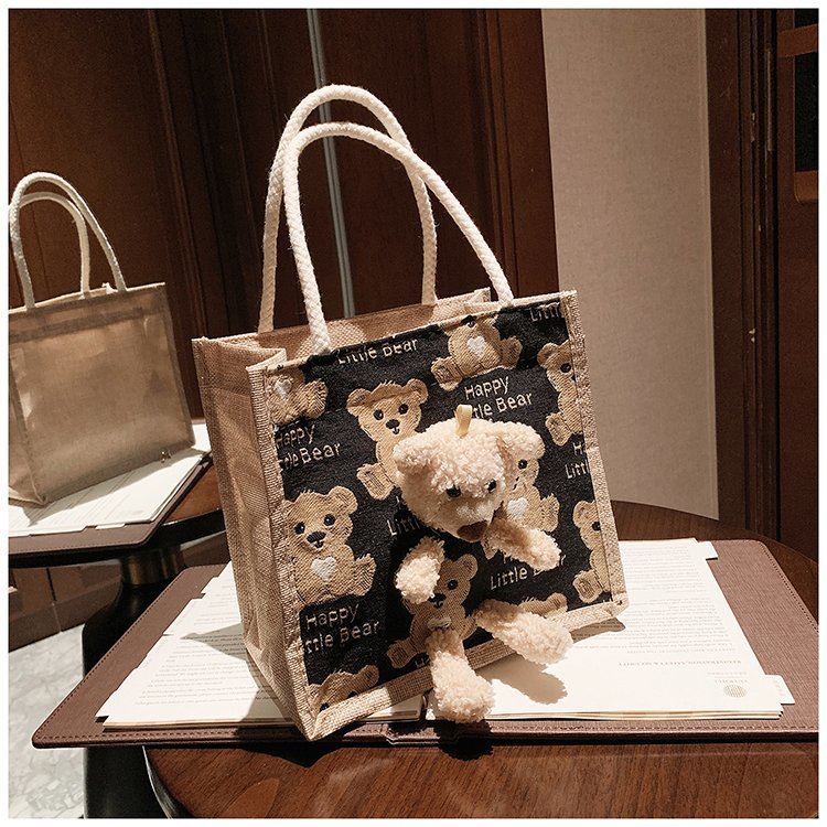 Portable lunch box, canvas bag 2021 new Korean version Instagram college student class bear tote bag undefined
