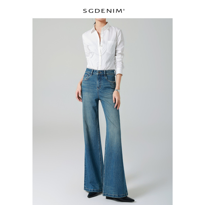 Relaxed Spring Days/Flared Wide-Leg High-Waisted Jeans for Women in Deep Blue, Loose Fit, Floor-Length Pants, Size 26, New Spring Collection Relaxed Spring Days/Flared Wide-Leg High-Waisted Jeans for Women in Deep Blue, Loose Fit, Floor-Length Pants, Size 26, New Spring Collection