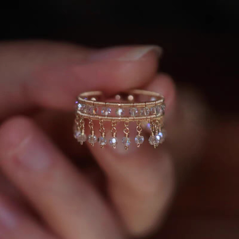 Super Fairy-Like Water Drop Tassel For Women, Korean Style, Cool And Unique Design, Sparkling Diamond, Simple Ring,_voghion.com