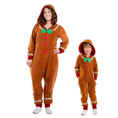 Christmas European and American Amazon Gingerbread Man Parent-Child Fleece Onesie Set Manufacturer Dropshipping One Piece