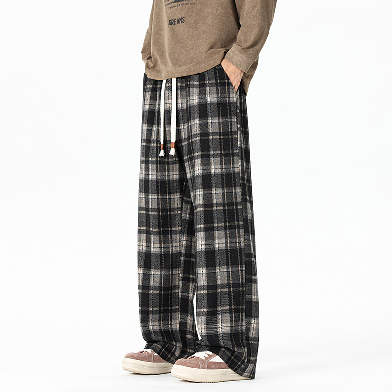 Trendy Retro Loose Plaid Pants for Men, Autumn American Vibe Casual Pants, High Street Versatile Drape Straight-Leg Trousers Trendy Retro Loose Plaid Pants for Men, Autumn American Vibe Casual Pants, High Street Versatile Drape Straight-Leg Trousers