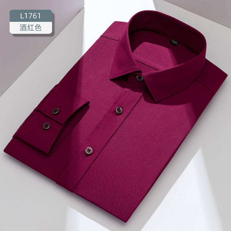 Camisas personalizadas de fibra de bambú para hombres, mangas largas anti-arrugas, herramientas profesionales, camisa blanca, logotipo bordado delgado, delgado