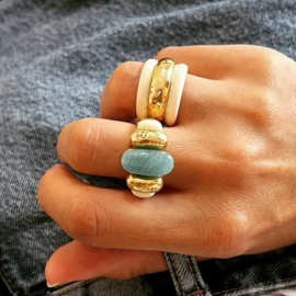 sasa同款法国小众设计天然天河石戒指时尚个性夸张轻奢复古指环女