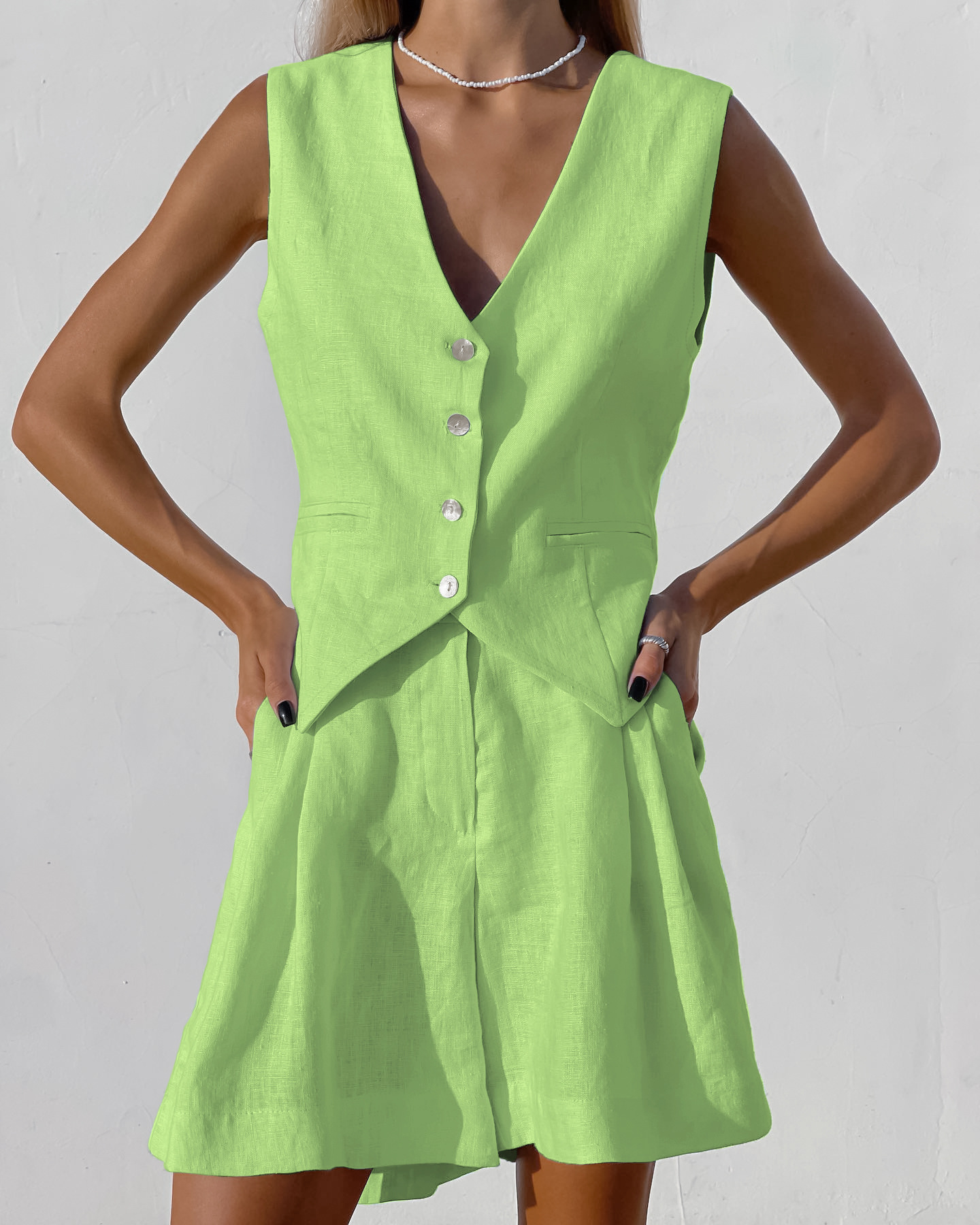 238g Weight Sleeveless Sleeve Length Cotton Fabric Type Pant Co-ord Set Sets Type 2 Pieces Set Quantity Holiday, Daily Occasion V Neck Neckline Regular Fit Fit Type Solid Color Pattern Summer Season Women's Gender Streetwear Style Holiday Daily Women's Streetwear Solid Color Cotton Pant Co-ord Set Shorts Sets 23