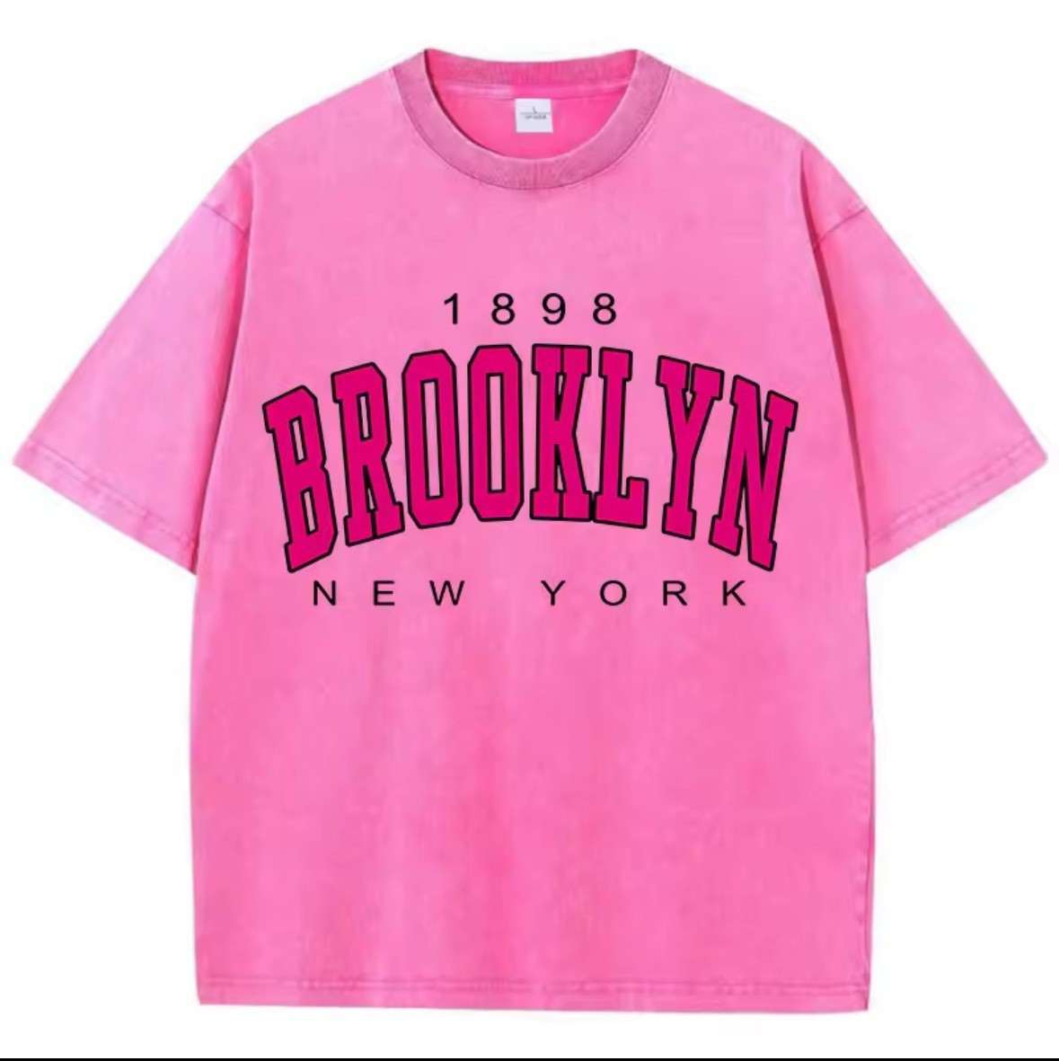 Europa y América hiphop marca de moda hacer vieja camiseta de manga corta de mujer grande suelta oversize lavado impresa blusa de algodón