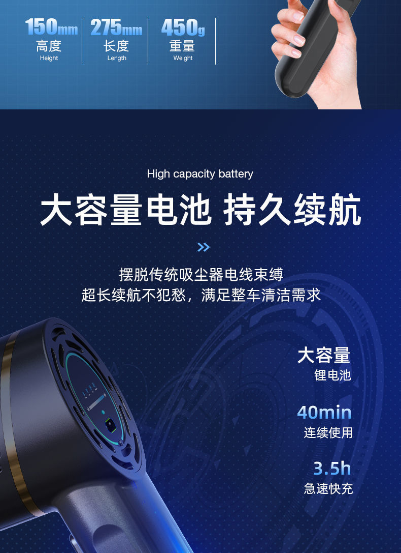 Car Vacuum Cleaner Small Cross-Border Household Handheld Mini Car High-Power Portable Wireless Car Vacuum Cleaner