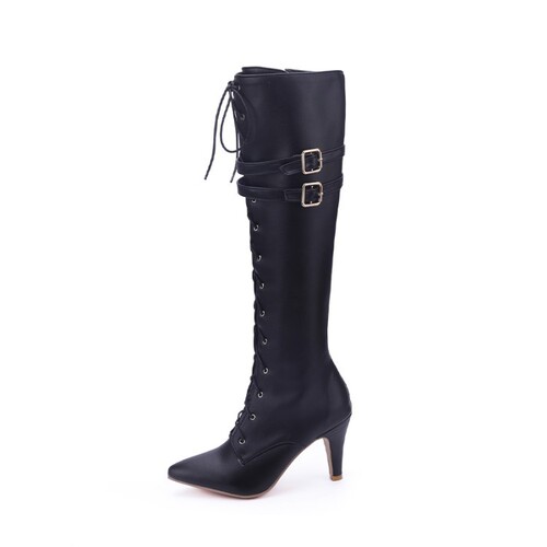 Four-season versatile long boots with belt buckle, steel pipe-style pole dancing shoes—ultra-fashionable women's high-heeled footwear with side zippers.