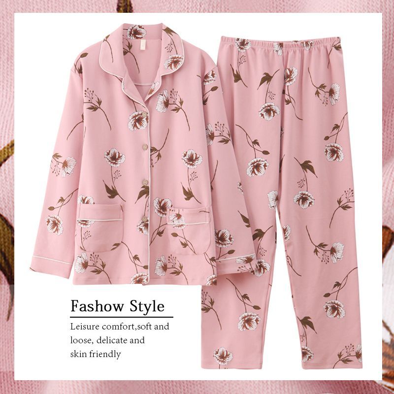 Pijamas de mujer primavera y otoño 100% algodón de manga larga delgada madre de mediana edad y ropa para el hogar de algodón de mediana edad y edad avanzada