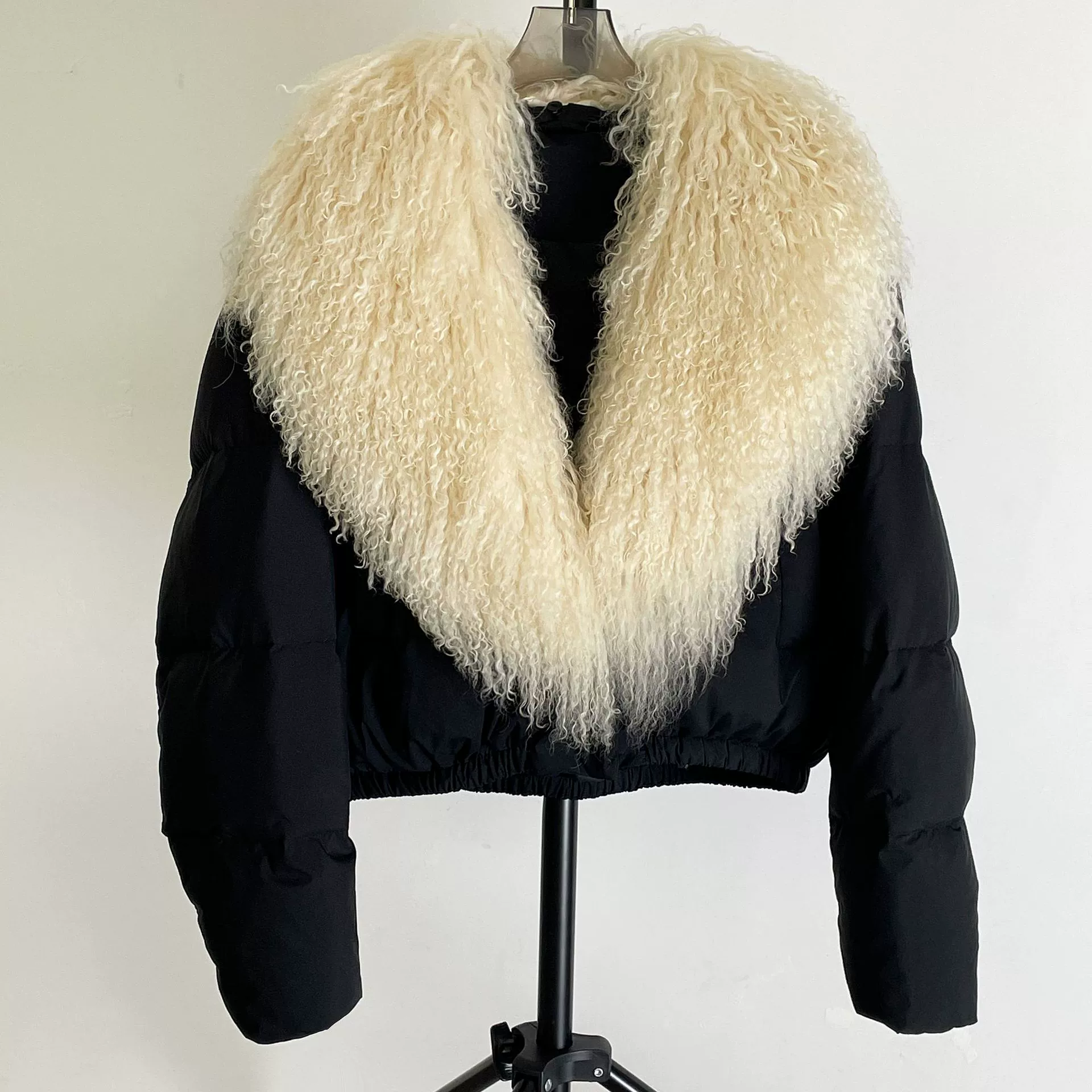 Down jacket Elite, velvet‑woolen shell, white duck down fill, detachable lamb‑wool collar