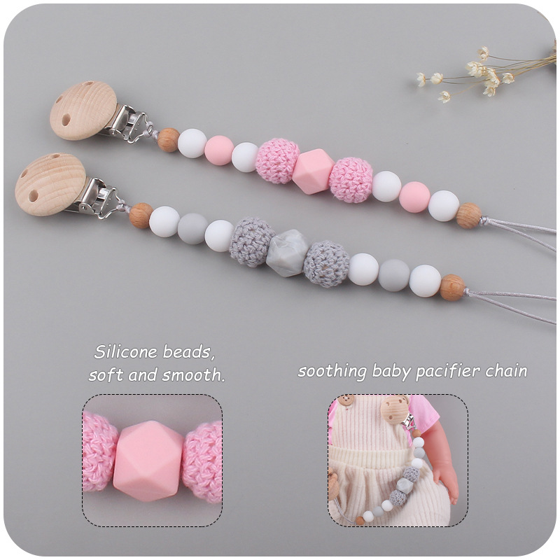 Nuevos suministros para bebés Beech clip chupete cadena calmante bebé pulsera mordedor estrella sonajero conjunto de tres piezas