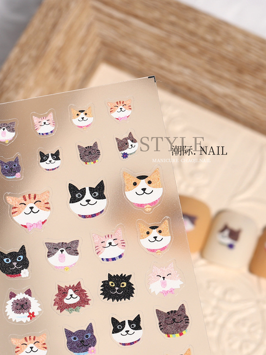 Pegatinas de uñas decorativo pequeño patrón gatito perro pegatinas ultra-delgado con adhesivo ins dibujos animados lindo impermeable uñas pegatinas