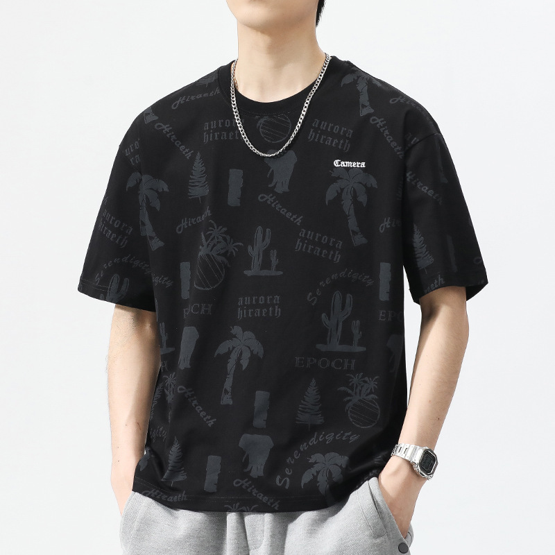 半袖tシャツ男性夏の薄いアメリカのレトロな丸首半袖insトレンドプリントのシャツカジュアルな服|undefined