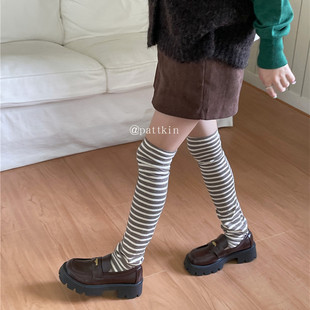 New thin breathable pile socks over the knee straight striped all-match calf socks women's leg cover