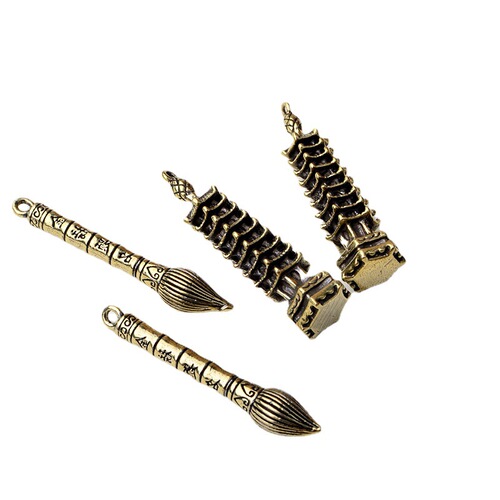 Brass Wenchang Pagoda keychain accessories creative blessing antique nine-story pagoda accessories copper ornaments manufacturer wholesale