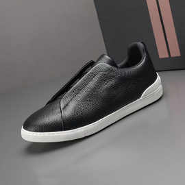 欧洲站2026秋季新款头层牛皮休闲板鞋韩版潮流透气一脚蹬懒人男鞋