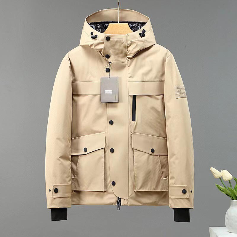 2025 Bao Bao Jia Li down Jacket Foreign Trade Hooded Winter Khaki Casual Stand Collar Armband Men's White Goose down Coat