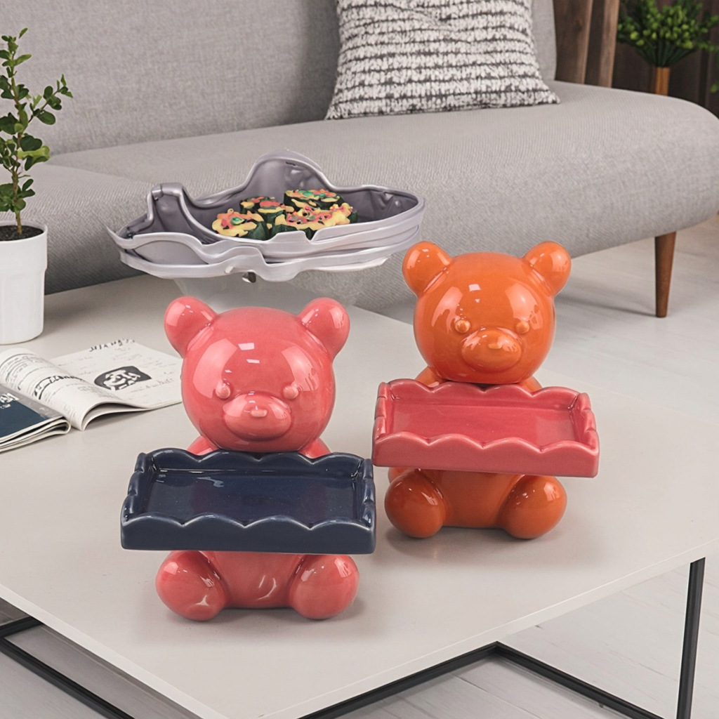Bandeja de oso de cerámica, entrada de lujo ligera hecha a mano, decoración de oso, decoración de sala de estar de alta gama, transfronterizo