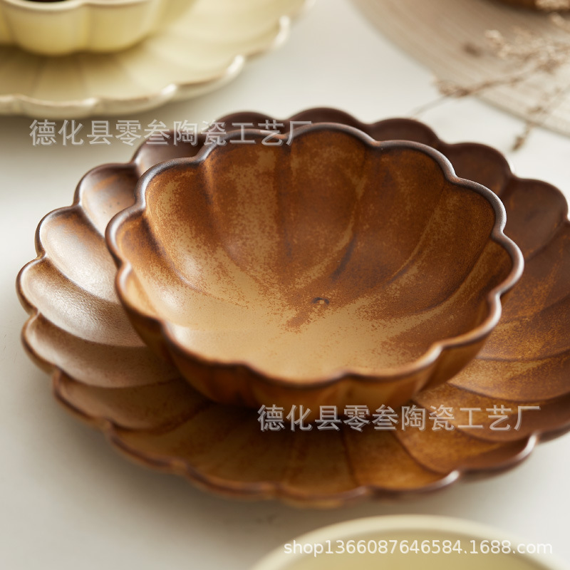 Foreign Trade Japanese Stoneware Creative Japanese Vintage Breakfast Bowl Set Household Ceramic Personalized Oatmeal Bowl Breakfast Bowl