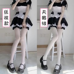日系白丝JK洛丽塔天鹅绒80d白色连裤丝袜女打底袜薄款lolita黑
