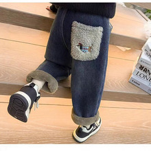 女童加绒牛仔裤秋冬装新款洋气宝宝冬季休闲裤儿童加厚一体绒裤子