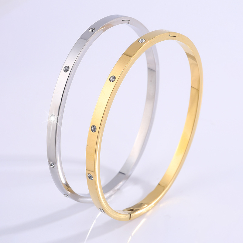 Pulsera de acero titanio para mujer, de alta gama, moda transfronteriza, lujo ligero, exquisita, joyería que no se decolora, pulsera de acero inoxidable con incrustaciones de diamantes