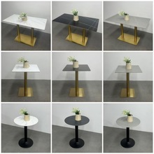 商用岩板餐桌餐厅小酒馆桌子酒吧奶茶食堂长方桌公寓圆桌岩板台面