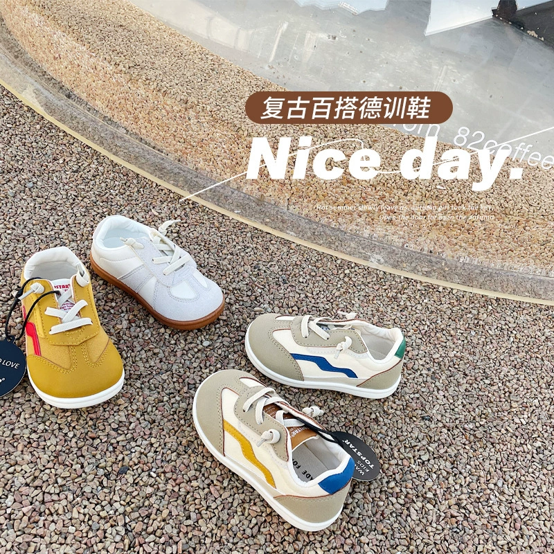 Новые весенние детские кеды, немецкие тренировочные туфли на мягкой подошве, качественные кожаные детские туфли, обувь для малышей в детский сад 1110