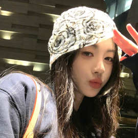 鞠婧祎同款韩国小众设计玫瑰花蕾丝冷帽女古早亚文化y2k包头帽子
