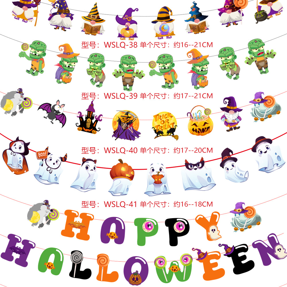 Carta de Halloween dibujos animados bandera de papel colorida fantasma fiesta atmósfera decoración fantasma zombie Rudolph la flor