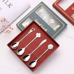 Wedding Spoon Heart Rose Spoons Valentine's Day Gift 304 Mixing Coffee Spoons Stainless Steel Utensil Gift Box