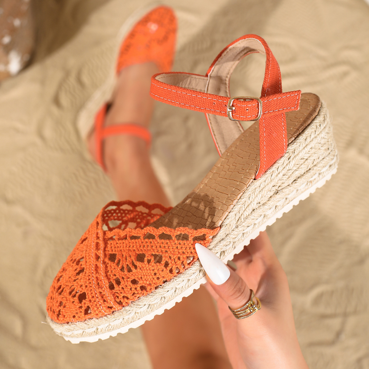 Sandalias de Cuña con Suela Tejida Transpirable con Hebilla Suela EVA