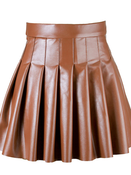 Solid color high Waist Skirt Pleated Small Leather Skirt Skirt Skin